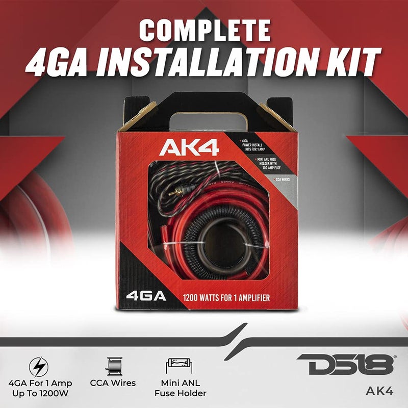 DS18 AK4 Complete 4 Gauge CCA Amplifier Installation Wiring Kit - Ampkit Helps Make Connections, Brings Power to Your Radio, Subwoofers, Speakers with Super Flex Wire - 1200W for 1 Amplifier - Image 2